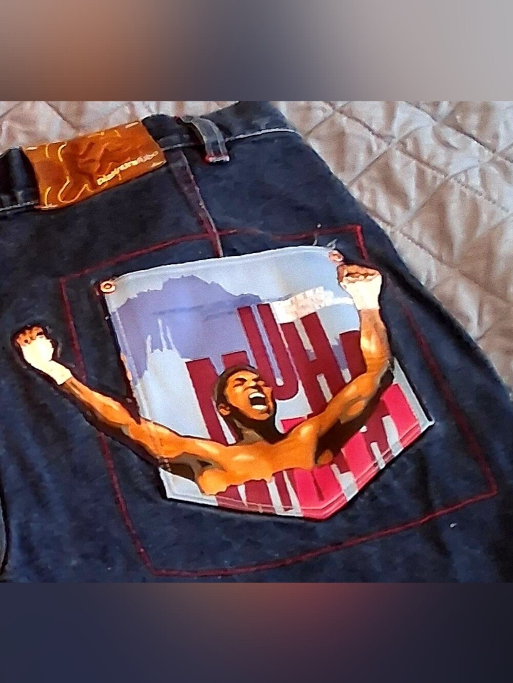Platinum FUBU Limited Edition Muhammad Ali Denim Shorts. Size 38 RARE Y2Y - Picture 5 of 5